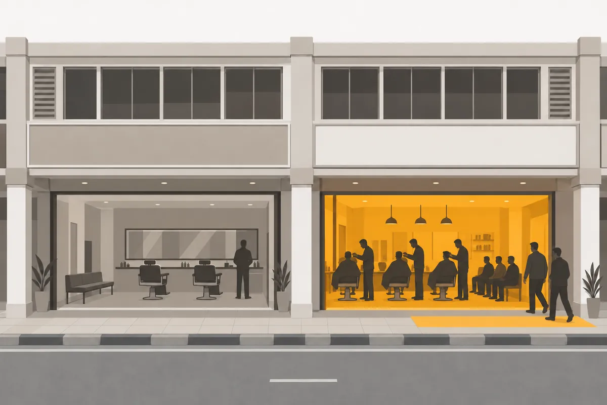 Your barbershop quiet, with empty chairs; the barbershop next door busy, every chair taken.