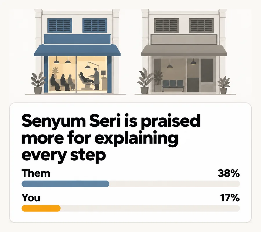 Senyum Seri is praised more for explaining every step: them 38%, you 17%.